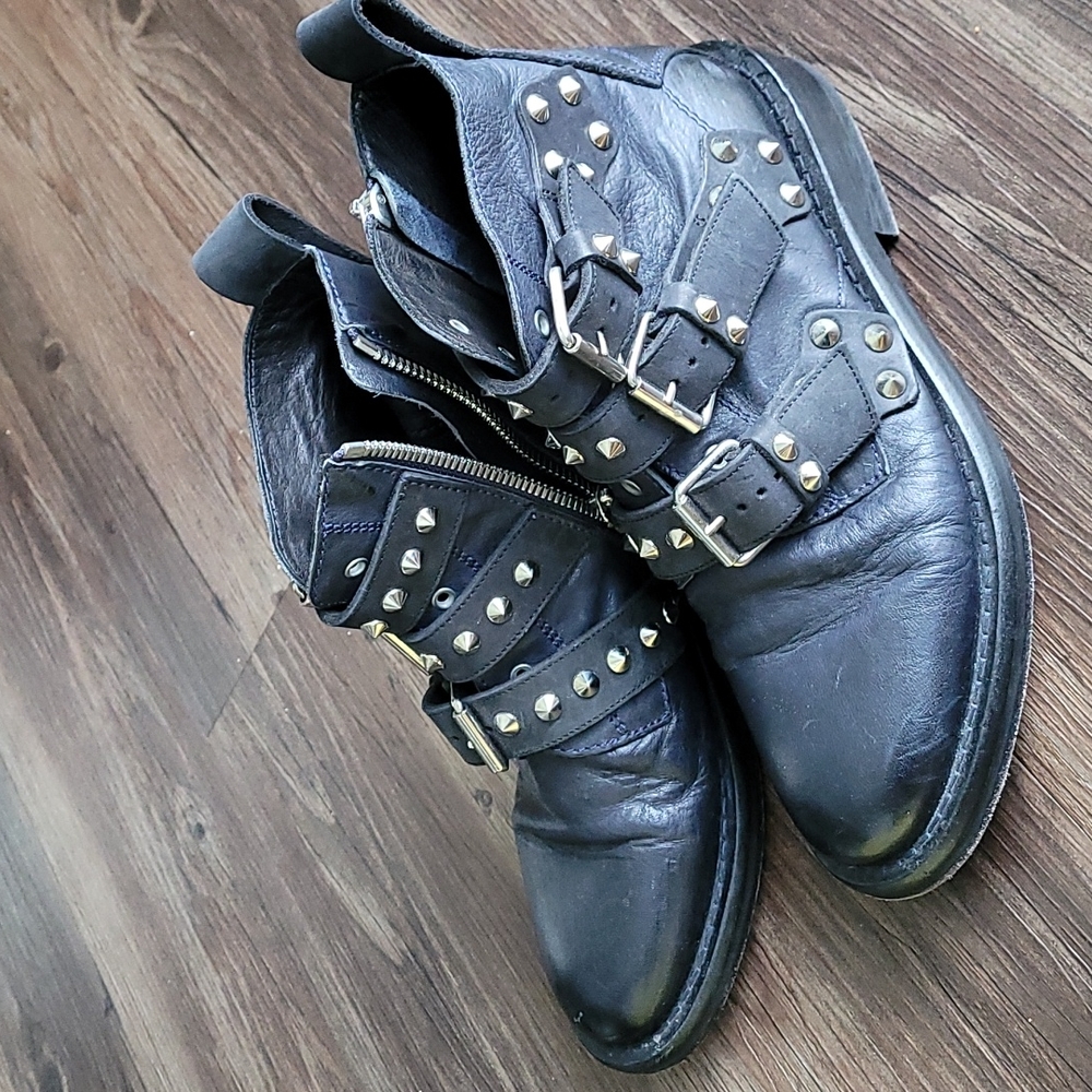 Zadig & Voltaire Black Combat Boots with Silver Accents - Picture 5 of 8
